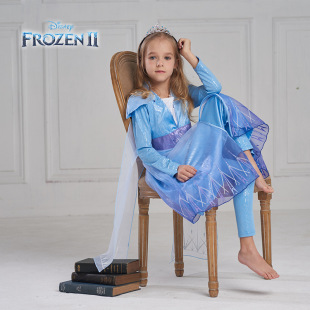 迪士尼冰雪奇缘2艾莎连衣裙刺绣带钻款 公主裙生日COS礼物礼服 长袖