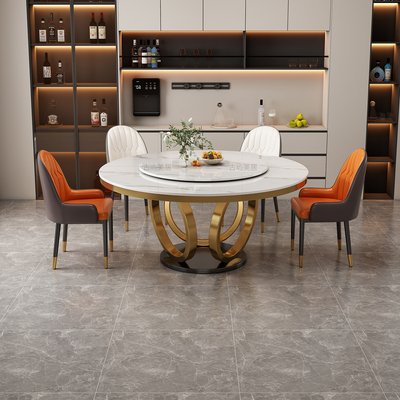 轻奢现代简约岩板餐桌椅组合家用大小户型带电磁炉圆形大理石饭桌