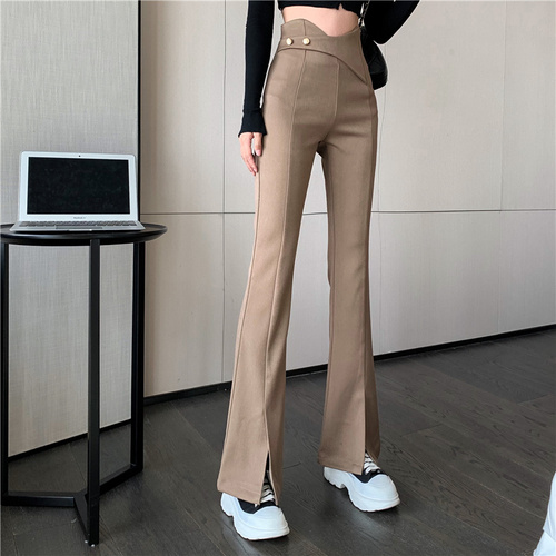 Real price split flared pants new button irregular slim Korean high waist casual pants