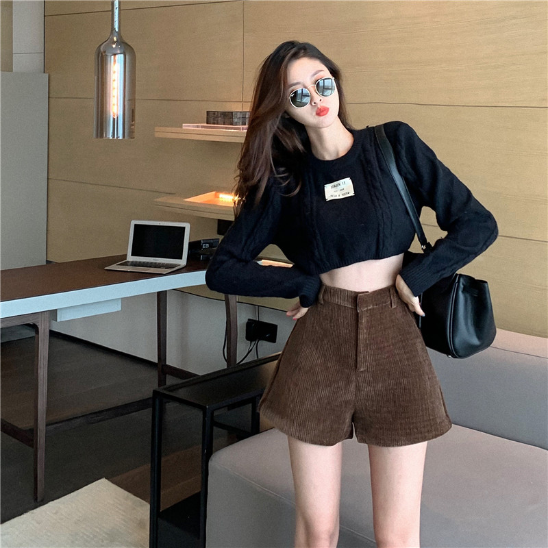 Real shot real price new Korean version thickened corduroy A-line shorts autumn and winter wide leg casual wear versatile boots pants trend