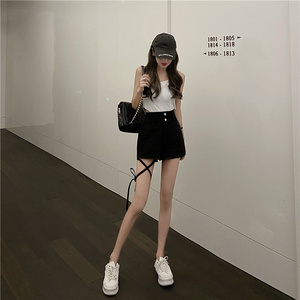 RM22750#创意腿部系带性感辣妹修身2023双扣新款高腰牛仔短裤