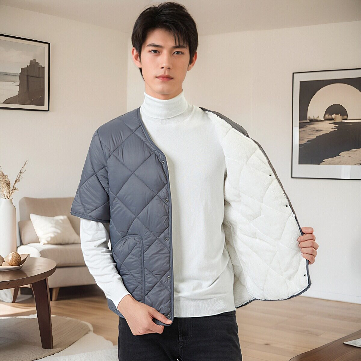 羽绒棉加绒加厚中袖棉服秋冬季