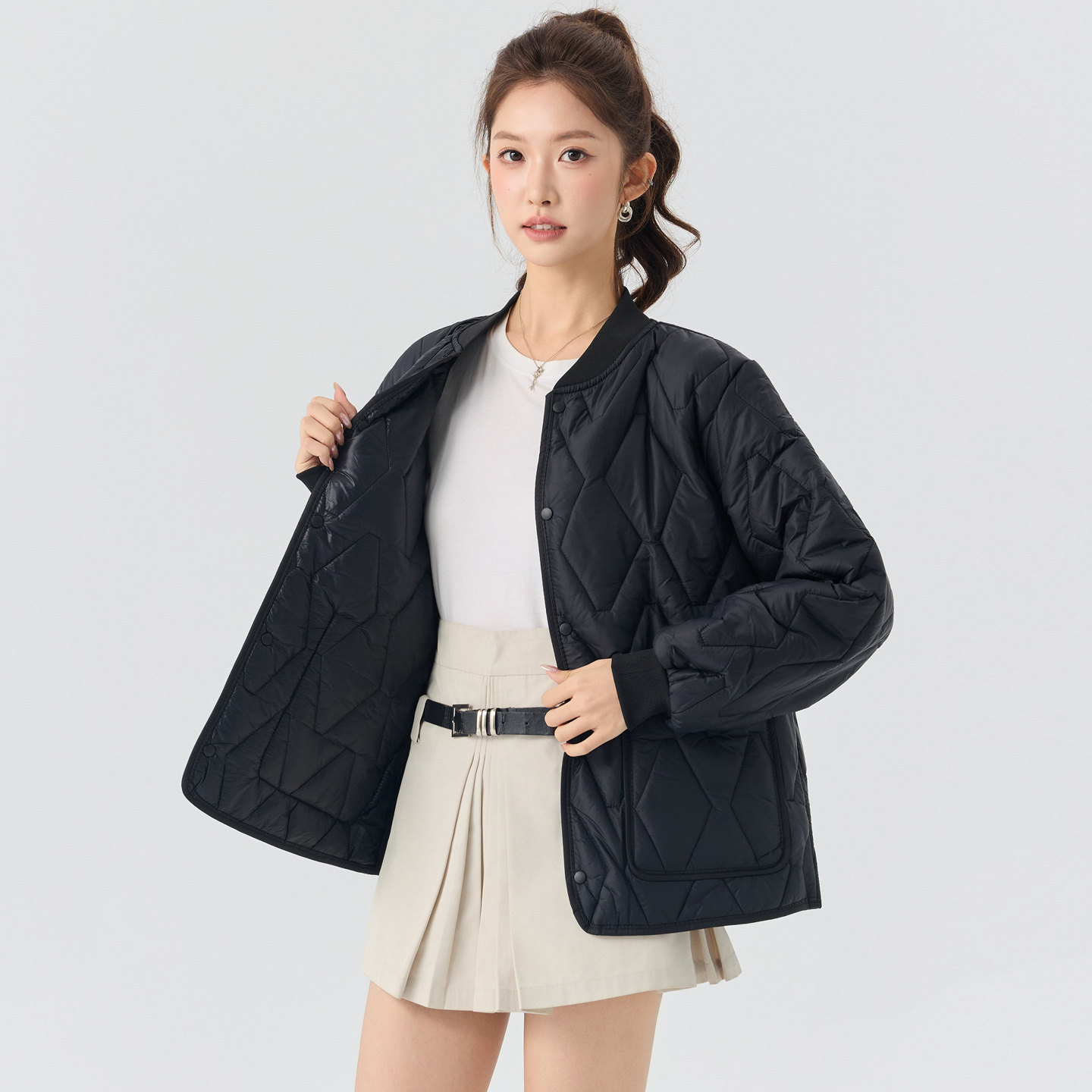 秋冬新款菱格女轻薄保暖短款棉服