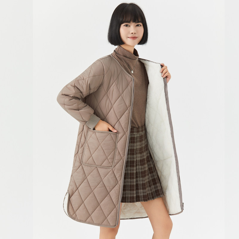 秋冬女加绒加厚保暖长款棉服