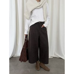 十三行冬款 复合绒休闲八分裤 1624 气质通勤风羊毛呢料微弯刀裤 ICC