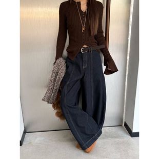 美式 女十三行冬款 复古黑金色弯刀裤 型植绒牛仔裤 10641 女大版 ICC