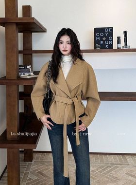 LS 极简时尚v领纯色短款外套女 广州十三行2025秋冬新品女装61201