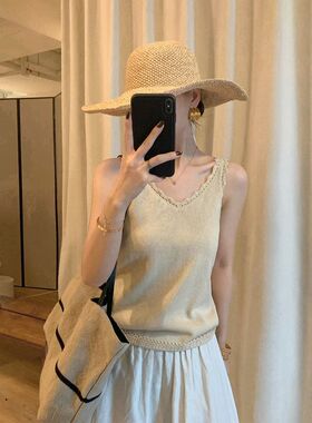 韩迅 柔调浪漫 法式蕾丝花边V领无袖针织吊带女2026夏日新款26903