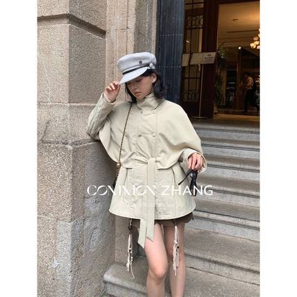 CZ ZHANG秋冬假两件棉衣双排扣细带学院风宽松休闲风衣棉服B48177