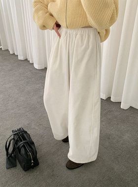 TG 复古洋气加绒百搭灯芯绒阔腿裤女2025冬季新款松紧腰长裤26023