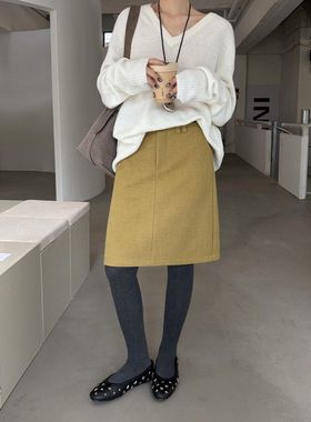 ICC 高智感穿搭 简约厚呢料半身裙后开叉A字显瘦中裙女十三行1560