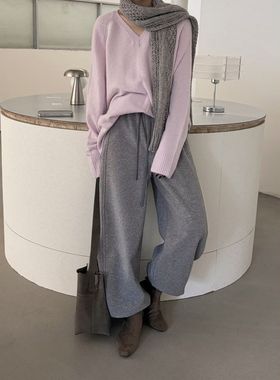 ICC 冬季复合绒保暖糯米裤卫裤百搭松紧腰休闲裤女广州十三行1712