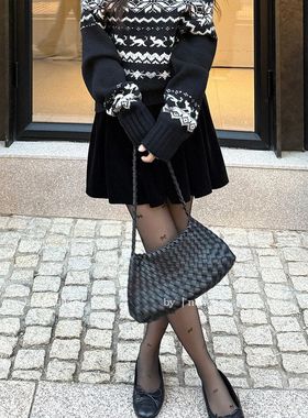 LS述致 高级感丝绒短裙女2025秋冬季新款a字显瘦半身裙女装61203#