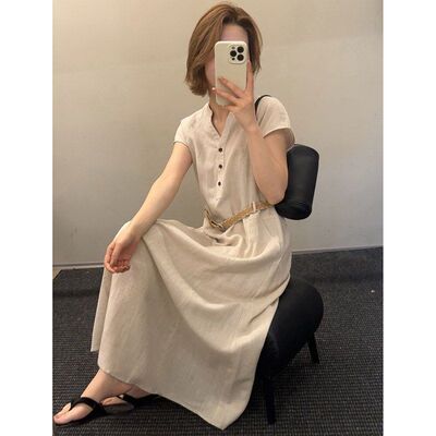 MMC韩系天丝麻领连衣裙十三行中