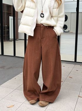 ICC 冬季复合绒大版型弯刀裤女松弛感简约阔腿休闲裤十三行1534