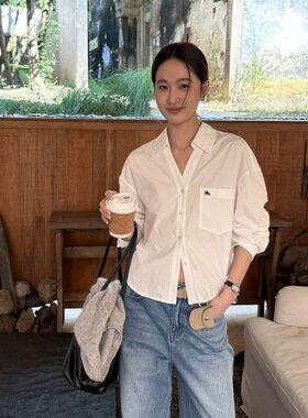 TG 日常不刻板 质感匹马棉长袖V领显瘦小刺绣衬衫女2026春款26416