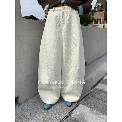 CZ ZHANG冬加厚保暖高腰格子夹棉阔腿裤女宽松拖地休闲棉裤B41228