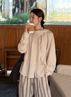 TG 轻法式松弛 飘带设计圆领宽松系扣透气衬衫2026春款上衣26183
