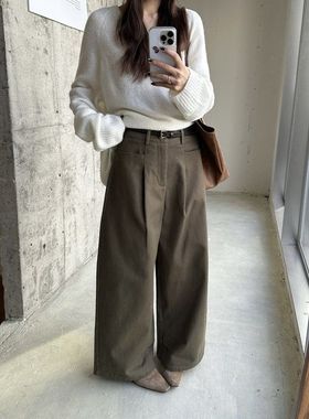 ICC 韩系斜纹洗水棉抓绒弯刀裤女廓形宽松休闲裤广州十三行1092A