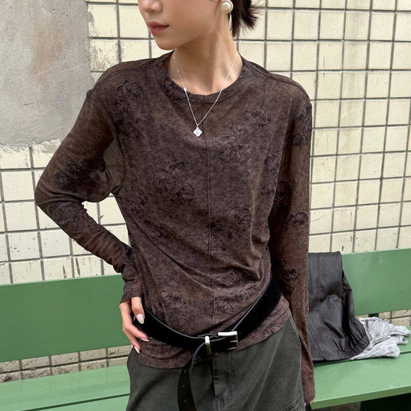 黎诺秋季新款韩系复古碎花长袖