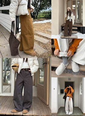 ICC 厚款雪尼尔绒显瘦休闲裤分割立体茧型阔腿裤女十三行冬款1373