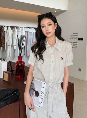 ELSISSI白色宽松刺绣翻领短袖衬衫2026新款时尚百搭显瘦上衣女夏