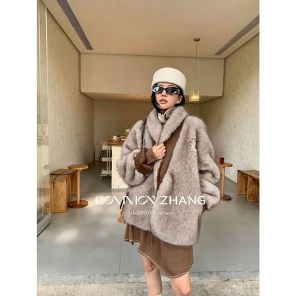 CZ ZHANG秋冬仿狐狸毛皮草大衣女名媛环保毛亲肤休闲外套 B47239