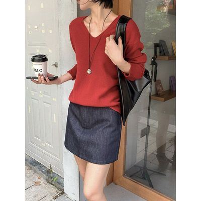 MMCDITION红色毛衣女秋冬新款领