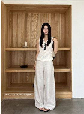 T-PLATFORM广州十三行 天丝亚麻拖地裤女夏季垂感百搭休闲裤16318