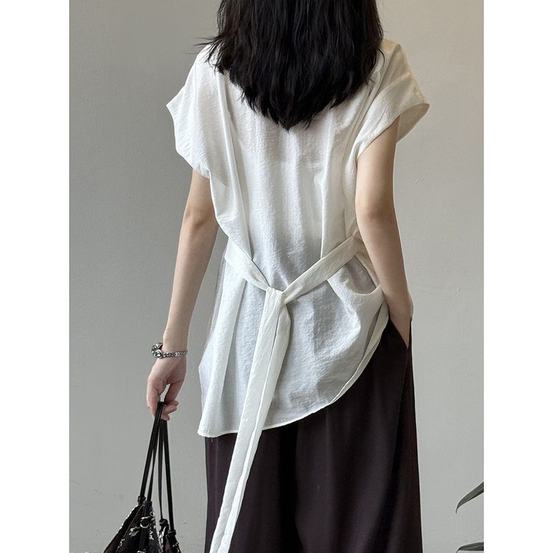 言双法式设计感侧开衩衬衫女夏季