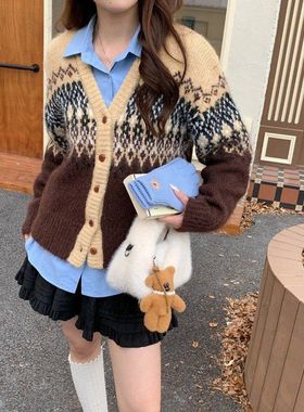 3th Morning 北欧设计感 费尔岛提花V领针织开衫毛衣ZY3593