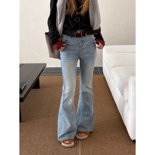 冬季 十三行女款 厚款 重工猫须弹力喇叭裤 10608 植绒微辣牛仔裤 ICC