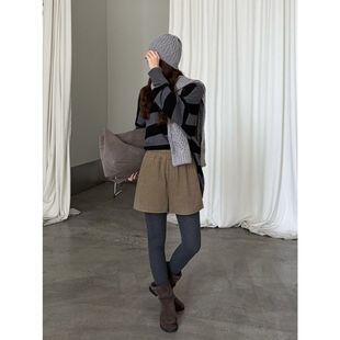 靴裤 小个子百搭冬季 女广州十三行1552 休闲厚呢料A字显瘦短裤 ICC