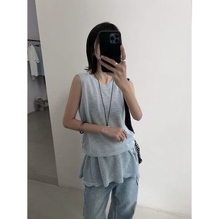 休闲显瘦冰丝无袖 MMC 女夏薄款 DITION时尚 背心围裙屁帘两件套 套装