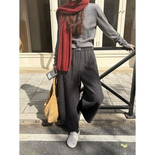 茧型休闲九分裤 保暖软糯绵羊毛呢微弯刀裤 女十三行1702A 冬季 ICC