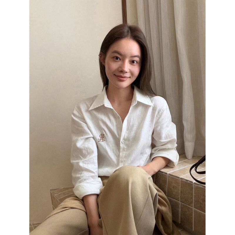 韩迅老钱风亚麻衬衫秋日大地色系