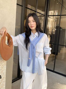 MMC 苎麻衬衫女装2026春季新款高级感蓝色气质设计感小众长袖衬衣