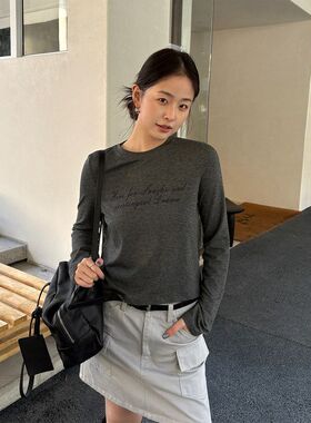 TG 小众趣味字母印花亲肤百搭T恤2026春款简约圆领长袖上衣26452