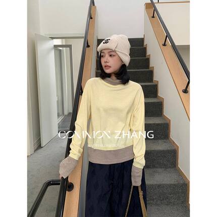 CZ ZHANG秋冬假两件羊毛半高领毛衣女撞色休闲打底衫毛衣 B45171