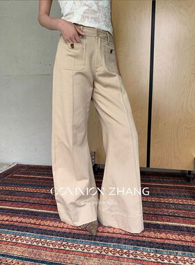 CZ ZHANG 法式休闲高要显瘦喇叭裤设计感纽扣装饰休闲裤女C11400