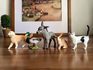 正版德国思白猫金毛小毛驴兔子动物模型儿童玩具认知