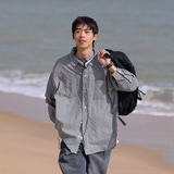 日系复古格子长袖衬衫男春季潮牌宽松休闲感痞帅上衣服C3112p55，男装衬衫，电商A138B