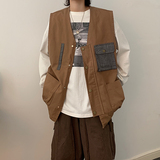 B东日系男装复古多口袋叠穿情侣拼色休闲日杂风穿搭马甲外套男，女装马甲，电商A138B