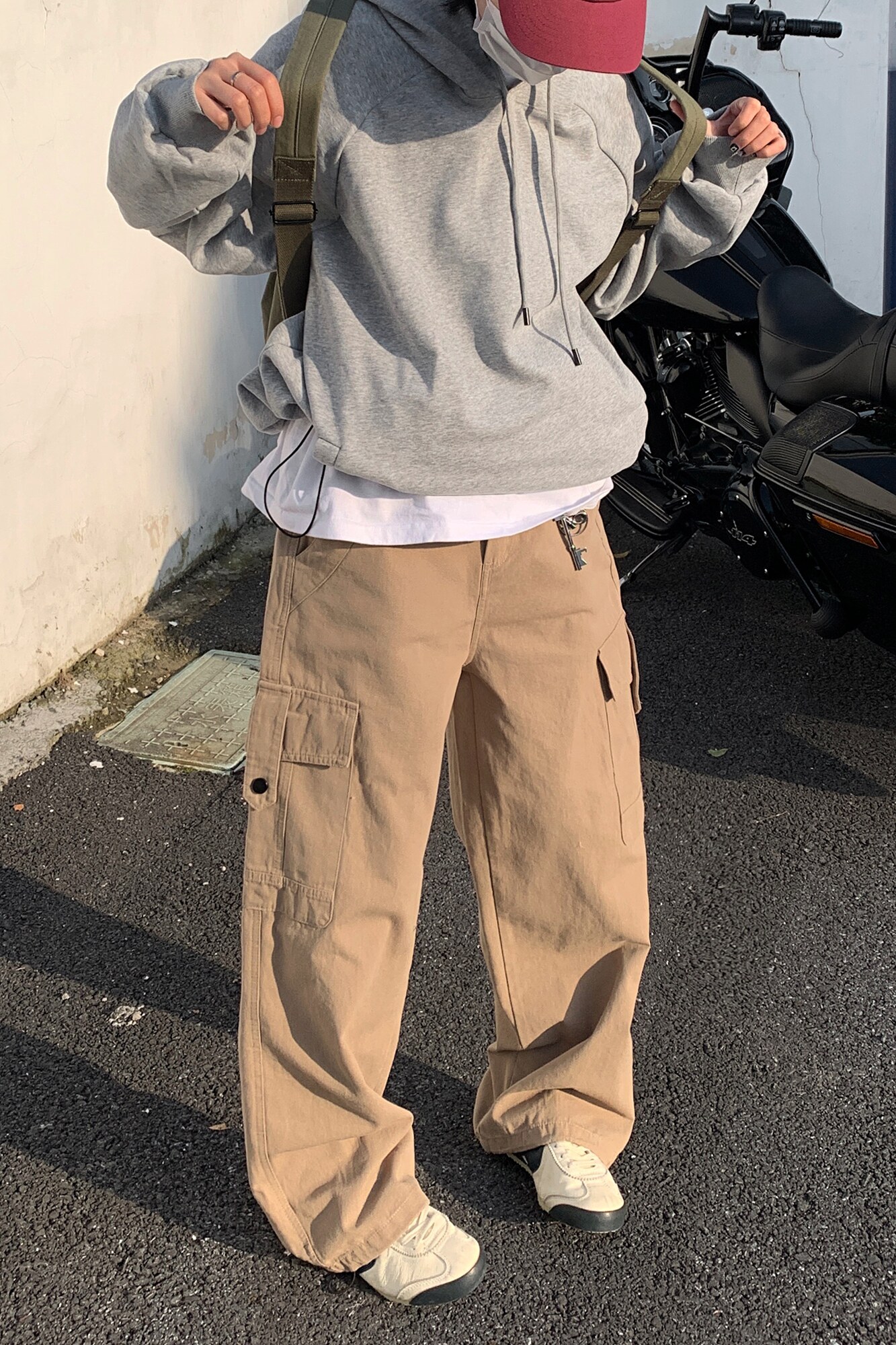 日系复古春秋宽松纽扣装饰阔腿工装裤休闲裤k7362p78100棉,男装休闲裤,电商A138B
