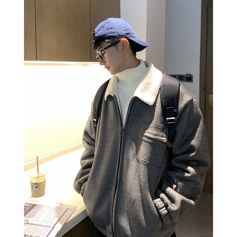2024冬麂皮绒羊羔毛纯色机车男女厚棉衣外套my9175p138控168,男装棉衣,电商A138B