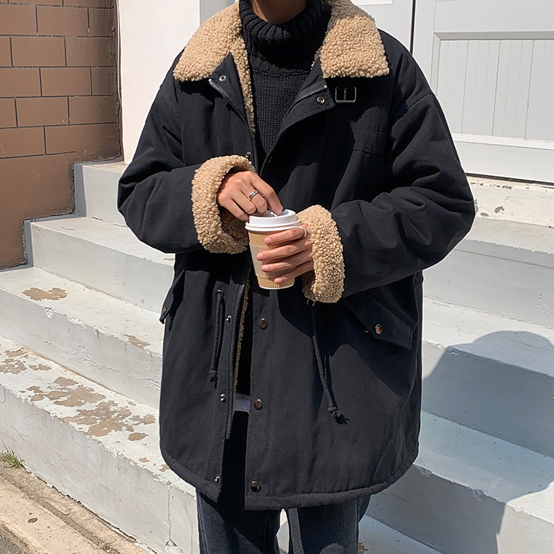 Thick cotton coat thickened medium length lamb wool coat for men and women