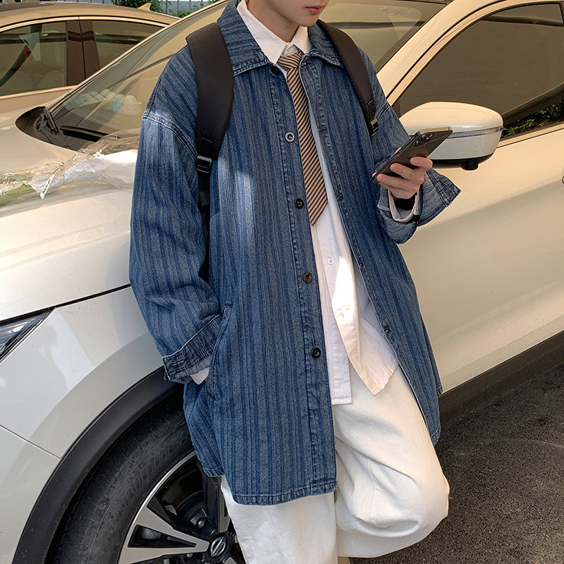 2024中长款条纹阔版牛仔风衣fy9161p118,男装风衣,电商A138B