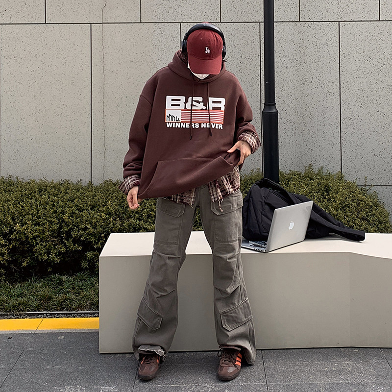 潮牌加绒宽松套头连帽情侣卫衣w5092特p68,男装卫衣,电商A138B