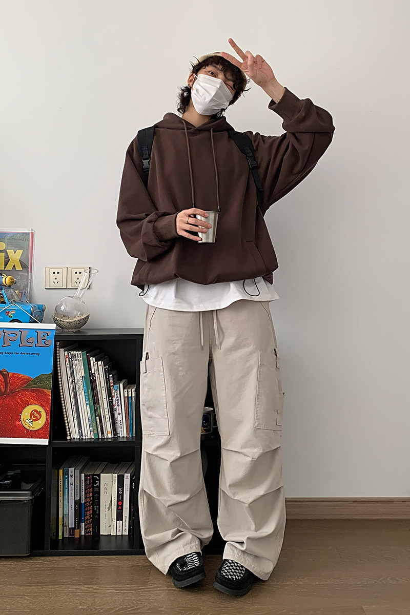春秋新款韩版宽松慵懒风纯色连帽卫衣w5111p85,男装卫衣,电商A138B