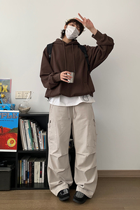 春秋新款韩版宽松慵懒风纯色连帽卫衣w5111p85图片
